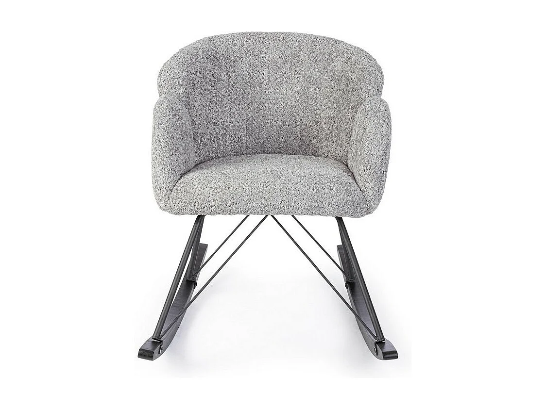 Poltrona in tessuto effetto bouclé grigio chiaro e legno rubberwood - SIBILLA