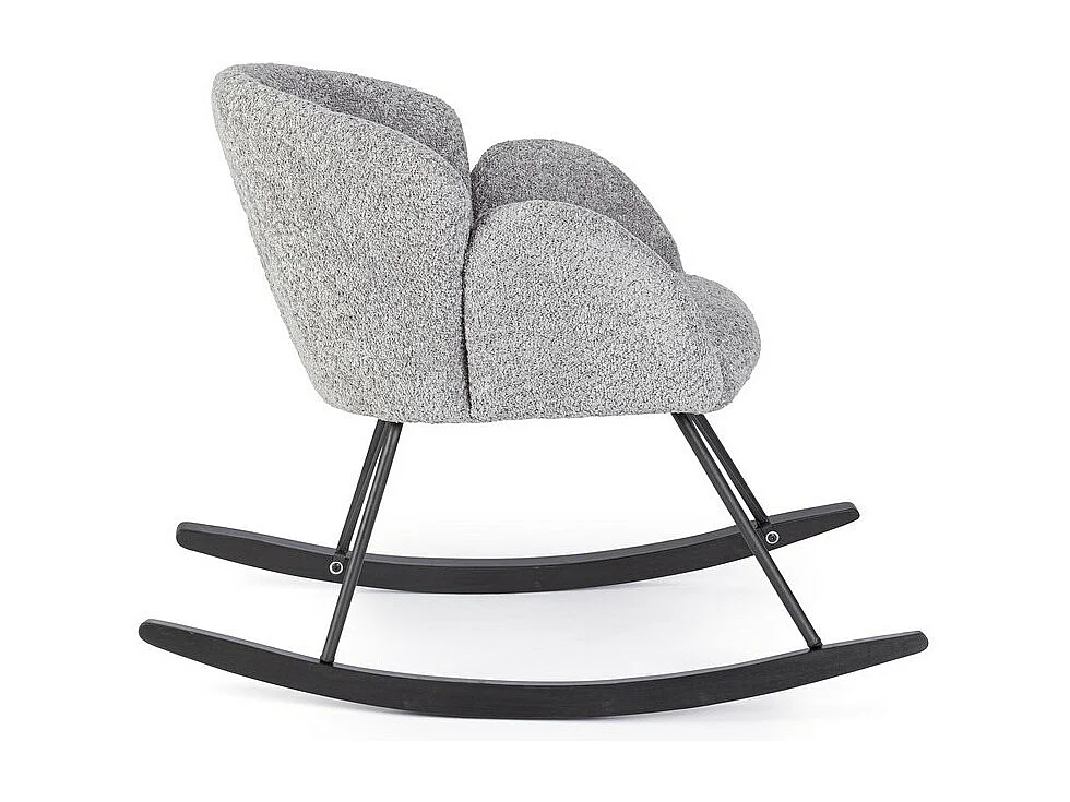 Poltrona in tessuto effetto bouclé grigio chiaro e legno rubberwood - SIBILLA