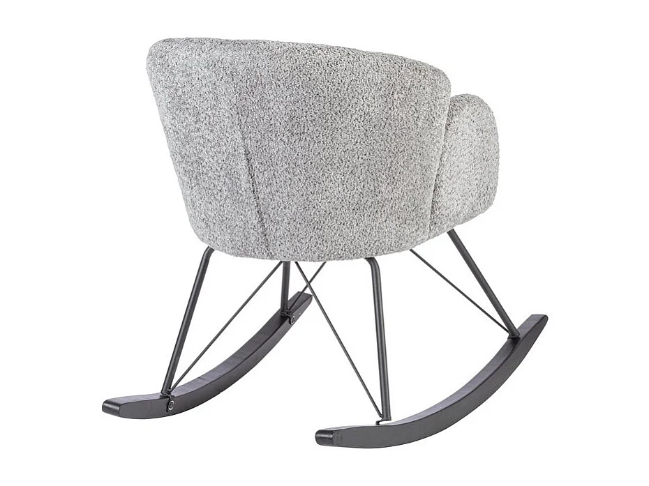 Poltrona in tessuto effetto bouclé grigio chiaro e legno rubberwood - SIBILLA