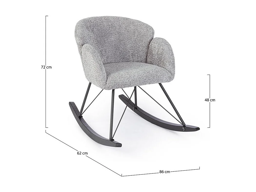 Poltrona in tessuto effetto bouclé grigio chiaro e legno rubberwood - SIBILLA