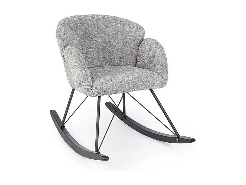 Fauteuil en tissu bouclé et bois d'hévéa gris clair - SIBILLA