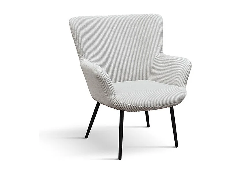 Fauteuil en tissu effet velours gris clair avec pieds anthracite - MEGEVE