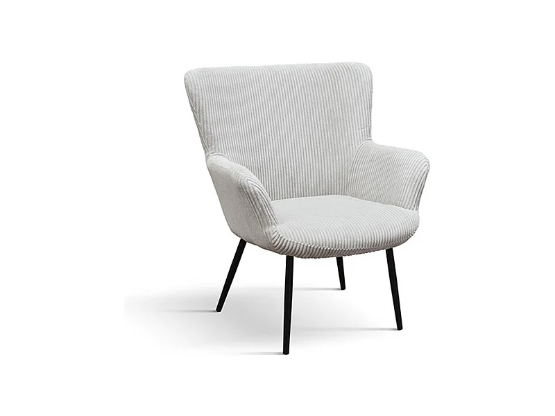 Cadeirão em tecido com efeito de veludo cinzento claro e pernas em antracite - MEGEVE