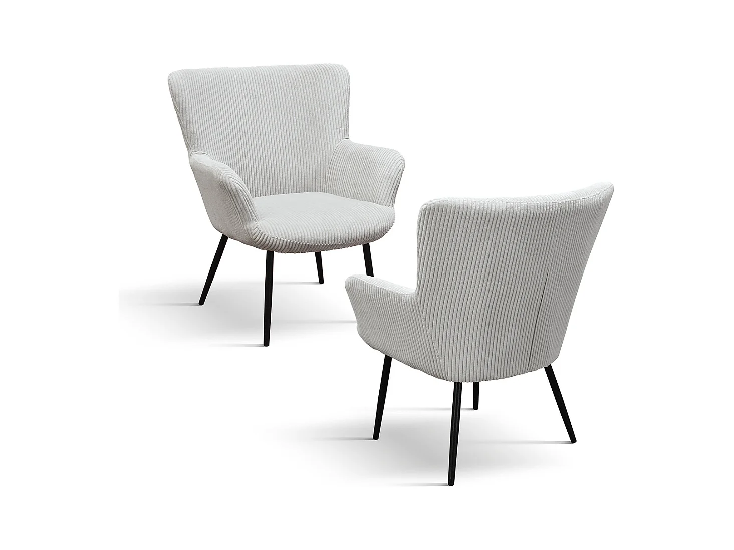 Cadeirão em tecido com efeito de veludo cinzento claro e pernas em antracite - MEGEVE