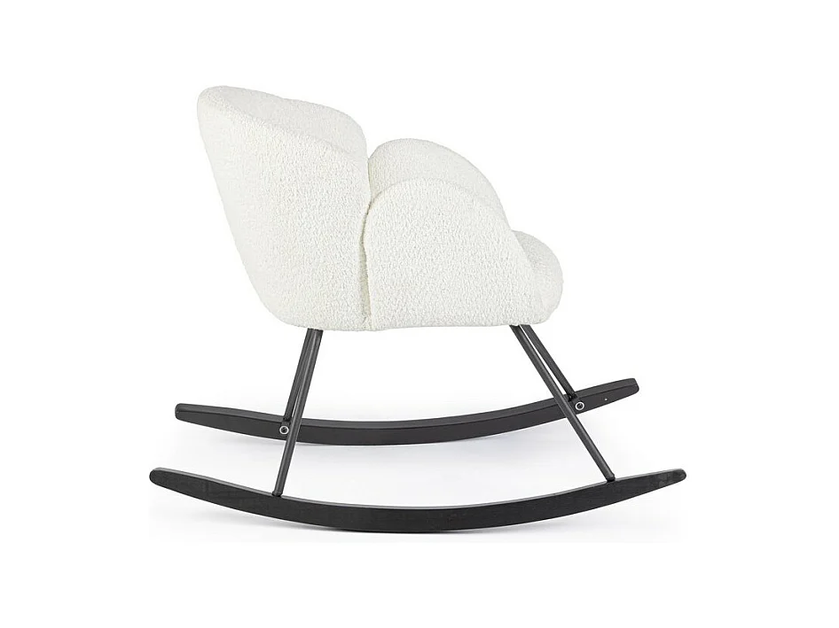 Sessel aus weißem Bouclé-Stoff und Gummibaumgestell - SIBILLA
