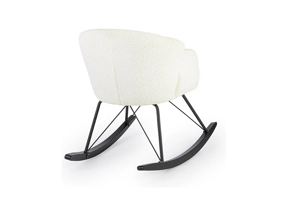 Sessel aus weißem Bouclé-Stoff und Gummibaumgestell - SIBILLA