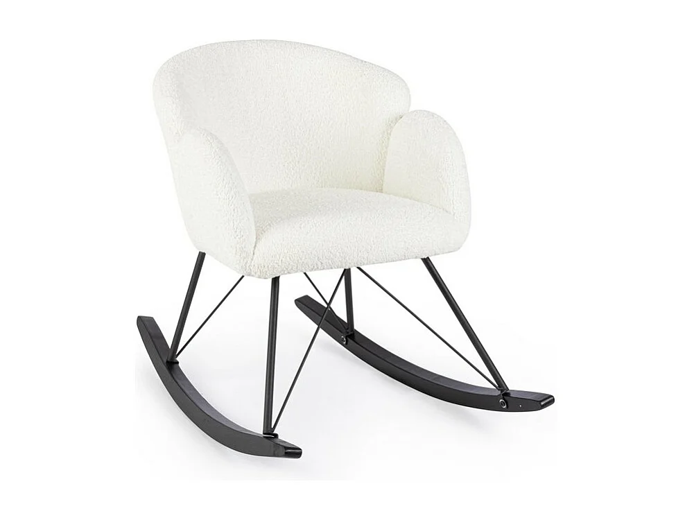 Fauteuil en tissu bouclé blanc et base en bois d'hévéa - SIBILLA