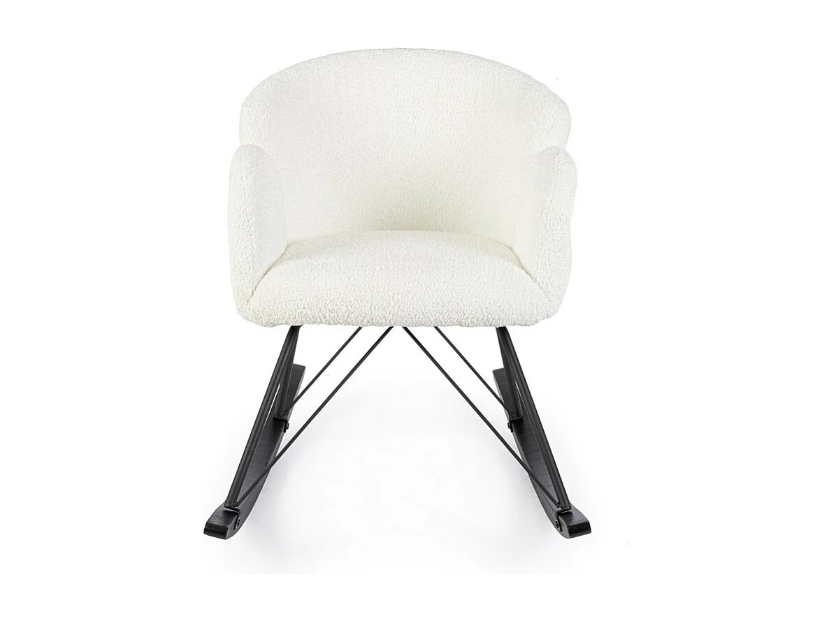 Fauteuil en tissu bouclé blanc et base en bois d'hévéa - SIBILLA