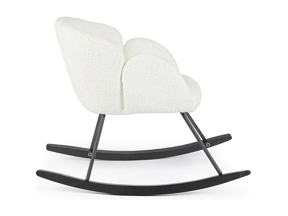 Fauteuil en tissu bouclé blanc et base en bois d'hévéa - SIBILLA