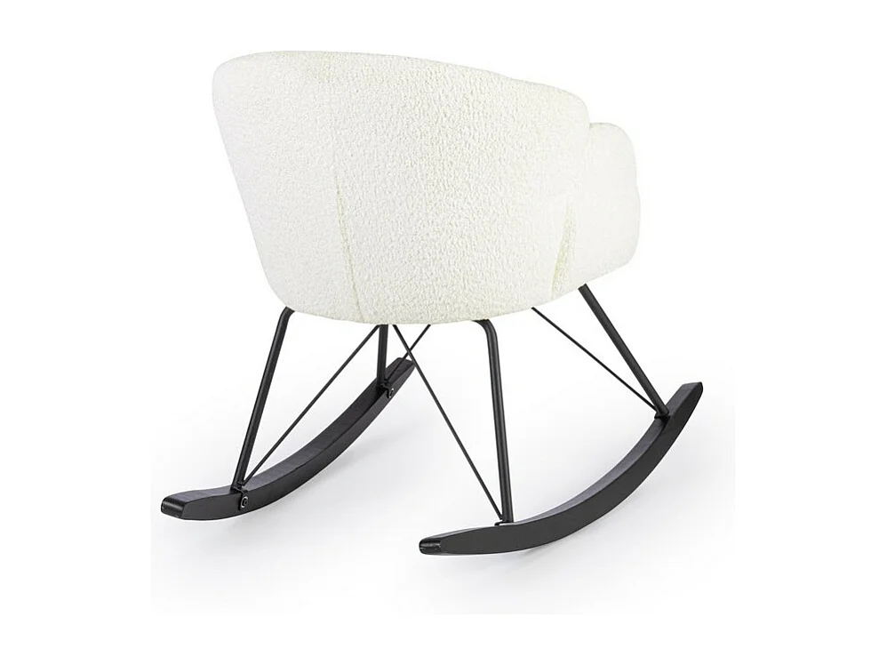 Fauteuil en tissu bouclé blanc et base en bois d'hévéa - SIBILLA