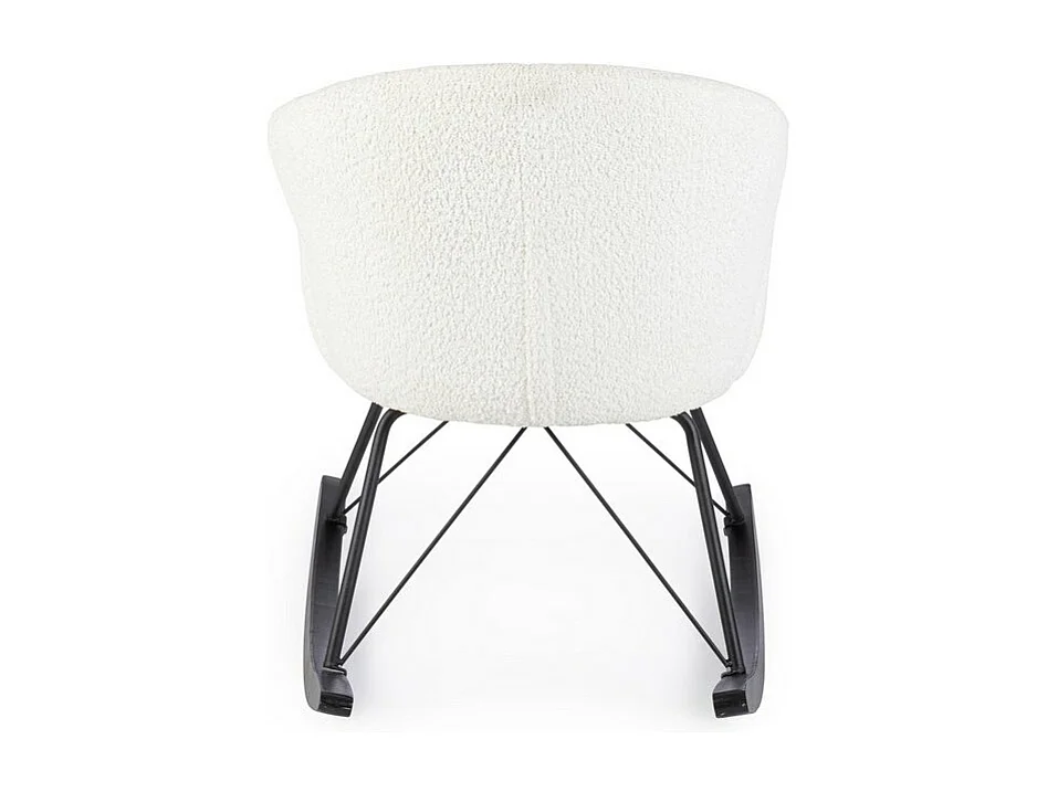 Fauteuil en tissu bouclé blanc et base en bois d'hévéa - SIBILLA