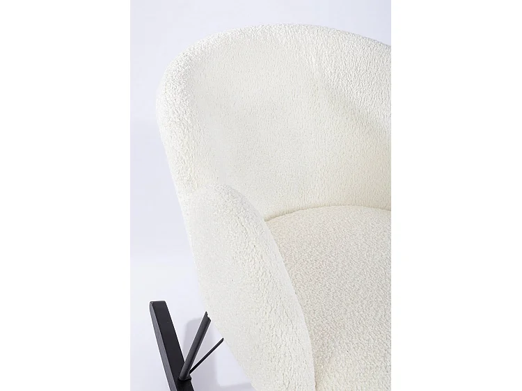 Fauteuil en tissu bouclé blanc et base en bois d'hévéa - SIBILLA