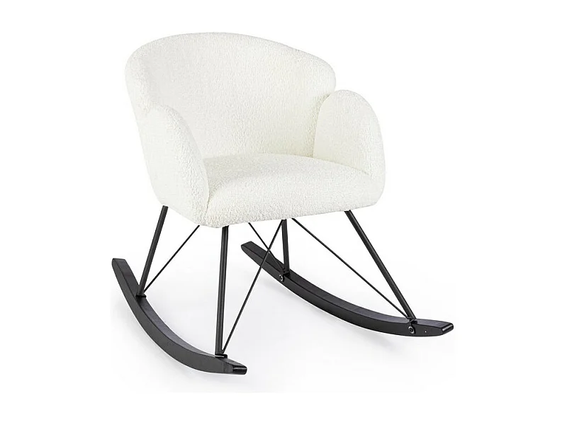 Fauteuil en tissu bouclé blanc et base en bois d'hévéa - SIBILLA