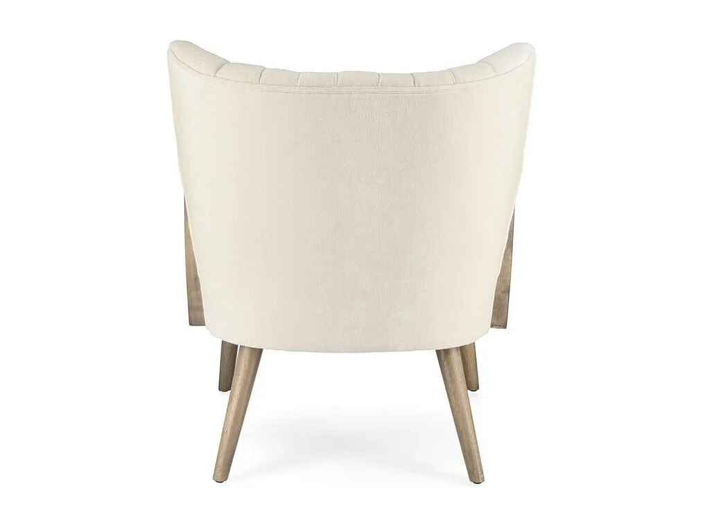 Fauteuil en tissu effet velours ivoire, pieds et accoudoirs en bois - VIRNA