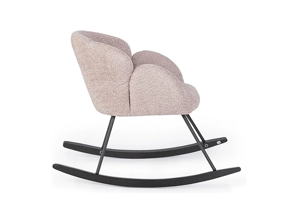 Rosafarbener Sessel aus Bouclé-Stoff, Untergestell aus Gummiholz - SIBILLA