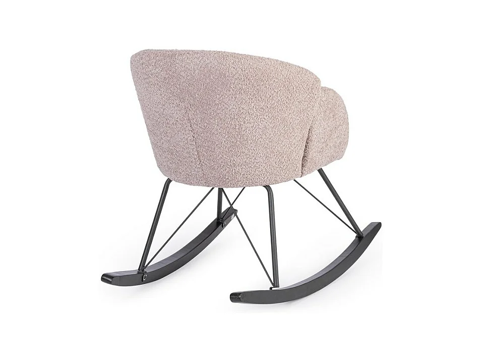 Rosafarbener Sessel aus Bouclé-Stoff, Untergestell aus Gummiholz - SIBILLA