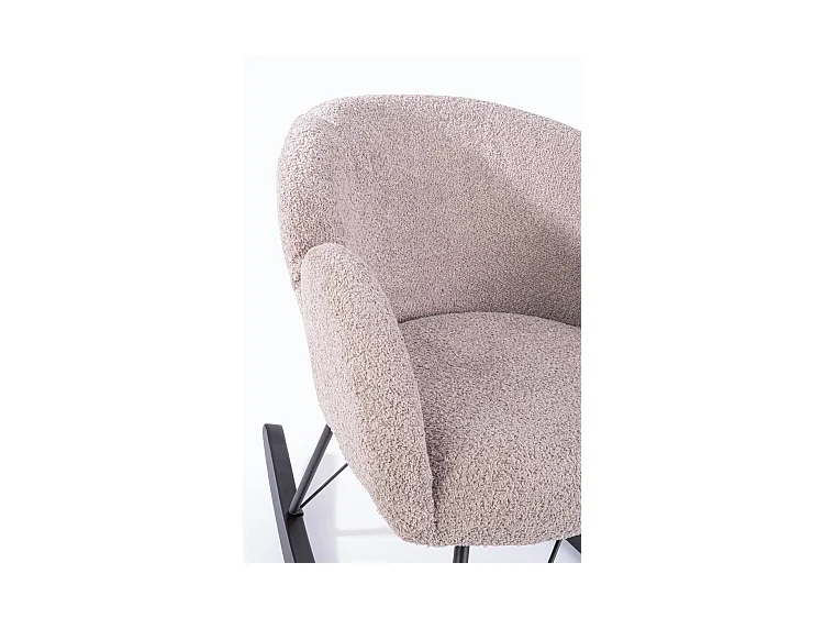 Rosafarbener Sessel aus Bouclé-Stoff, Untergestell aus Gummiholz - SIBILLA