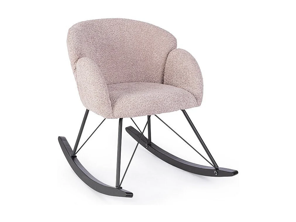 Fauteuil en tissu effet bouclé rose, base en bois d'hévéa - SIBILLA