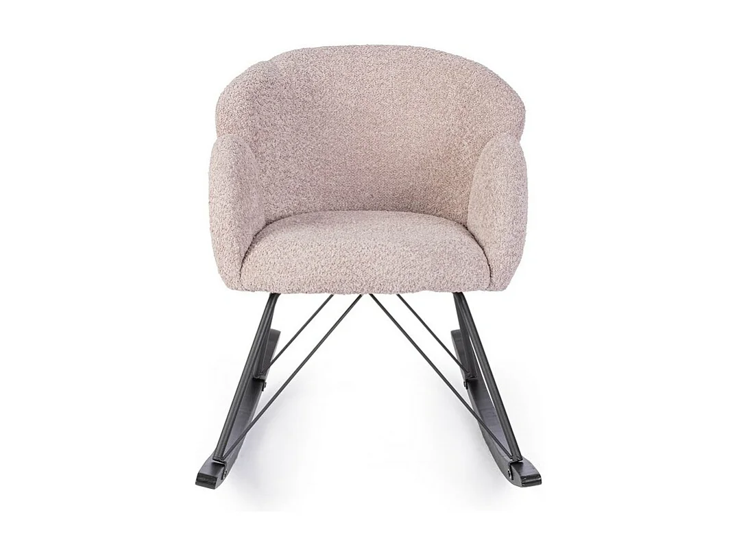 Fauteuil en tissu effet bouclé rose, base en bois d'hévéa - SIBILLA