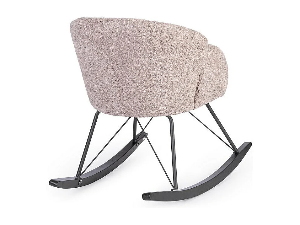 Fauteuil en tissu effet bouclé rose, base en bois d'hévéa - SIBILLA