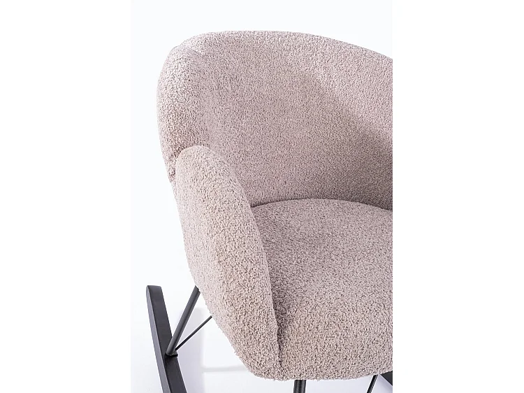 Fauteuil en tissu effet bouclé rose, base en bois d'hévéa - SIBILLA