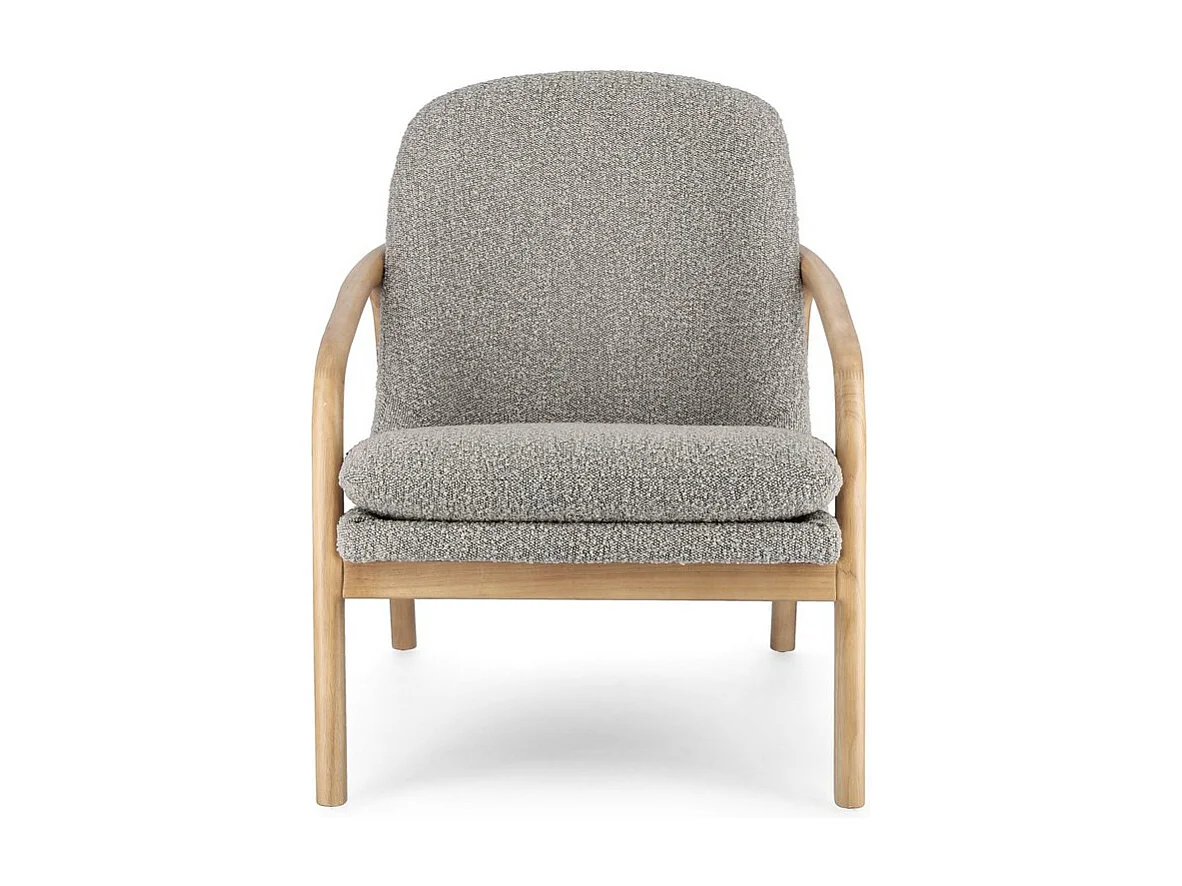 Poltrona in tessuto effetto bouclé grigio e legno rubberwood - ELAIDE