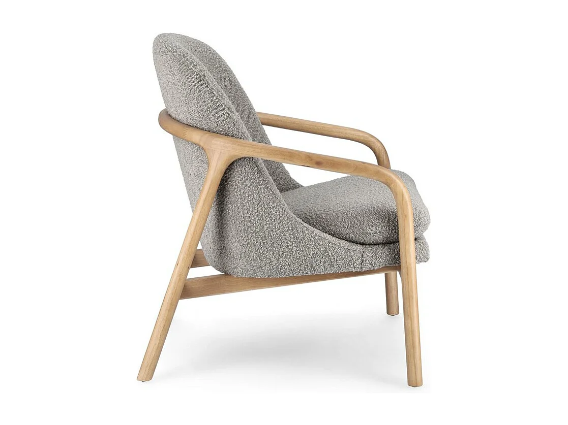 Poltrona in tessuto effetto bouclé grigio e legno rubberwood - ELAIDE