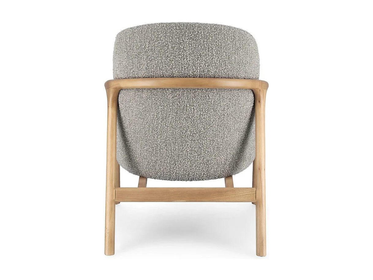 Poltrona in tessuto effetto bouclé grigio e legno rubberwood - ELAIDE