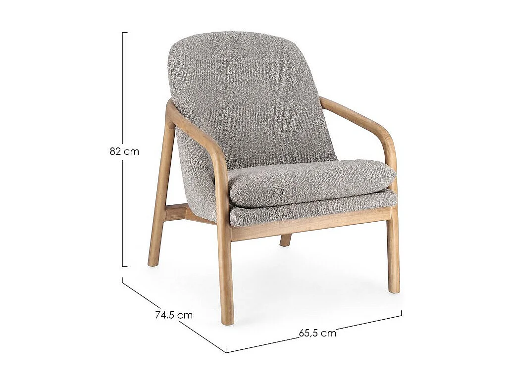 Poltrona in tessuto effetto bouclé grigio e legno rubberwood - ELAIDE