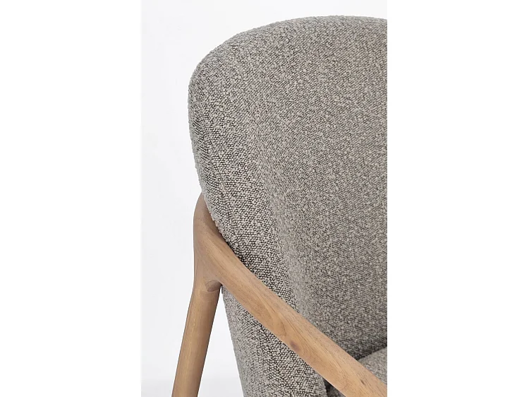 Poltrona in tessuto effetto bouclé grigio e legno rubberwood - ELAIDE
