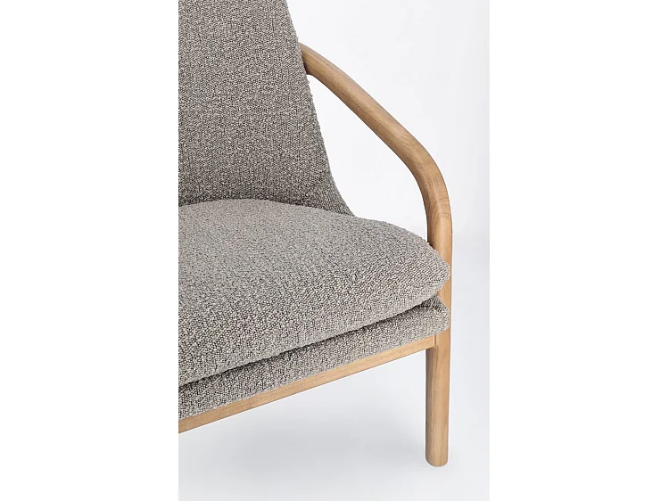 Poltrona in tessuto effetto bouclé grigio e legno rubberwood - ELAIDE