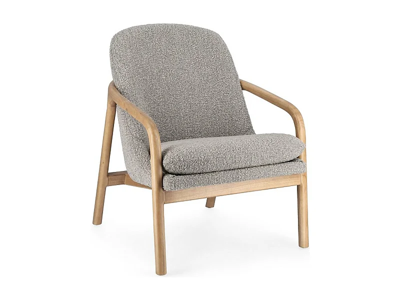 Fauteuil en tissu gris effet bouclé et bois d'hévéa - ELAIDE