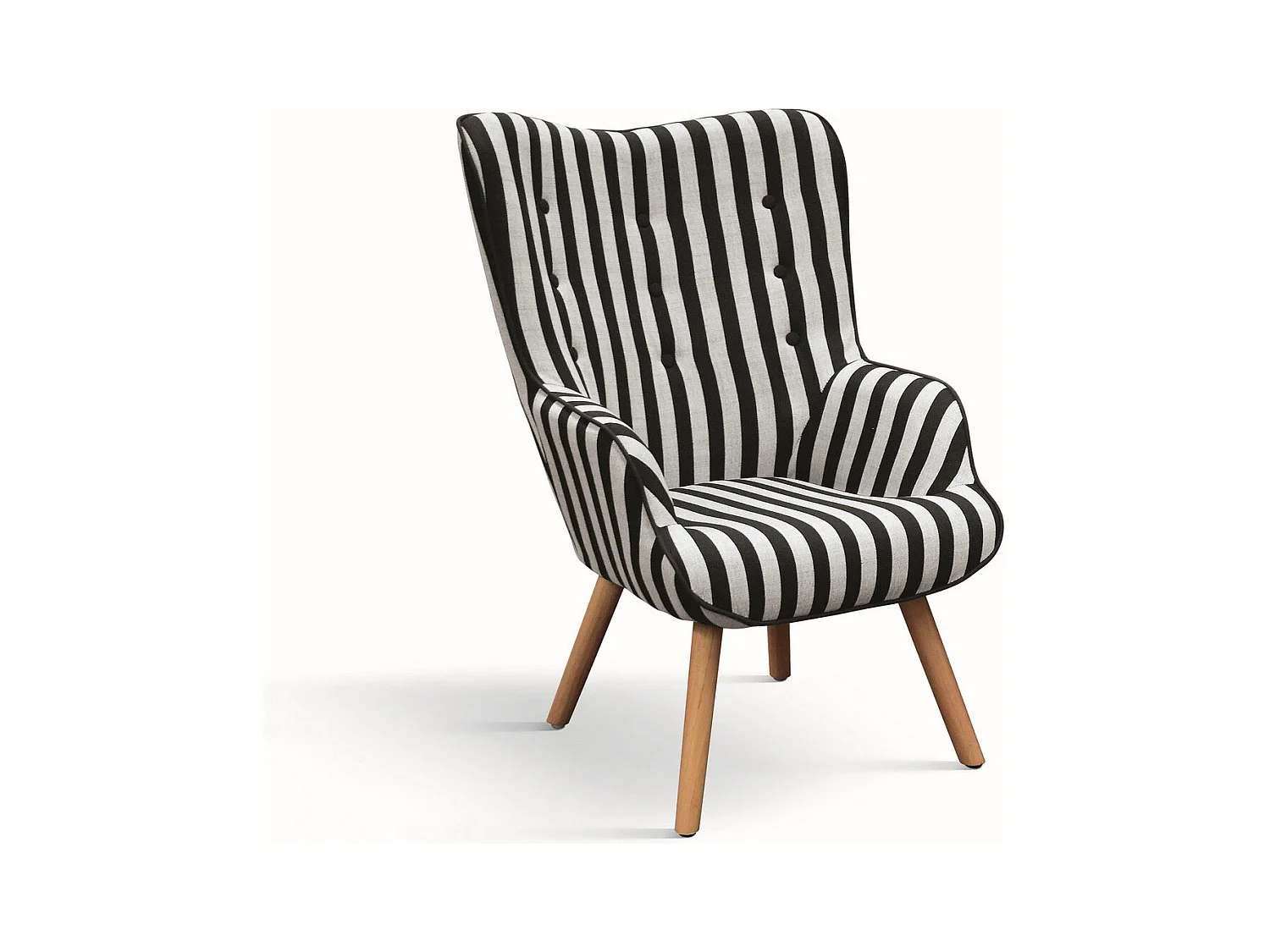 Poltrona in tessuto a righe bianco e nero e gambe in legno - HAVANA