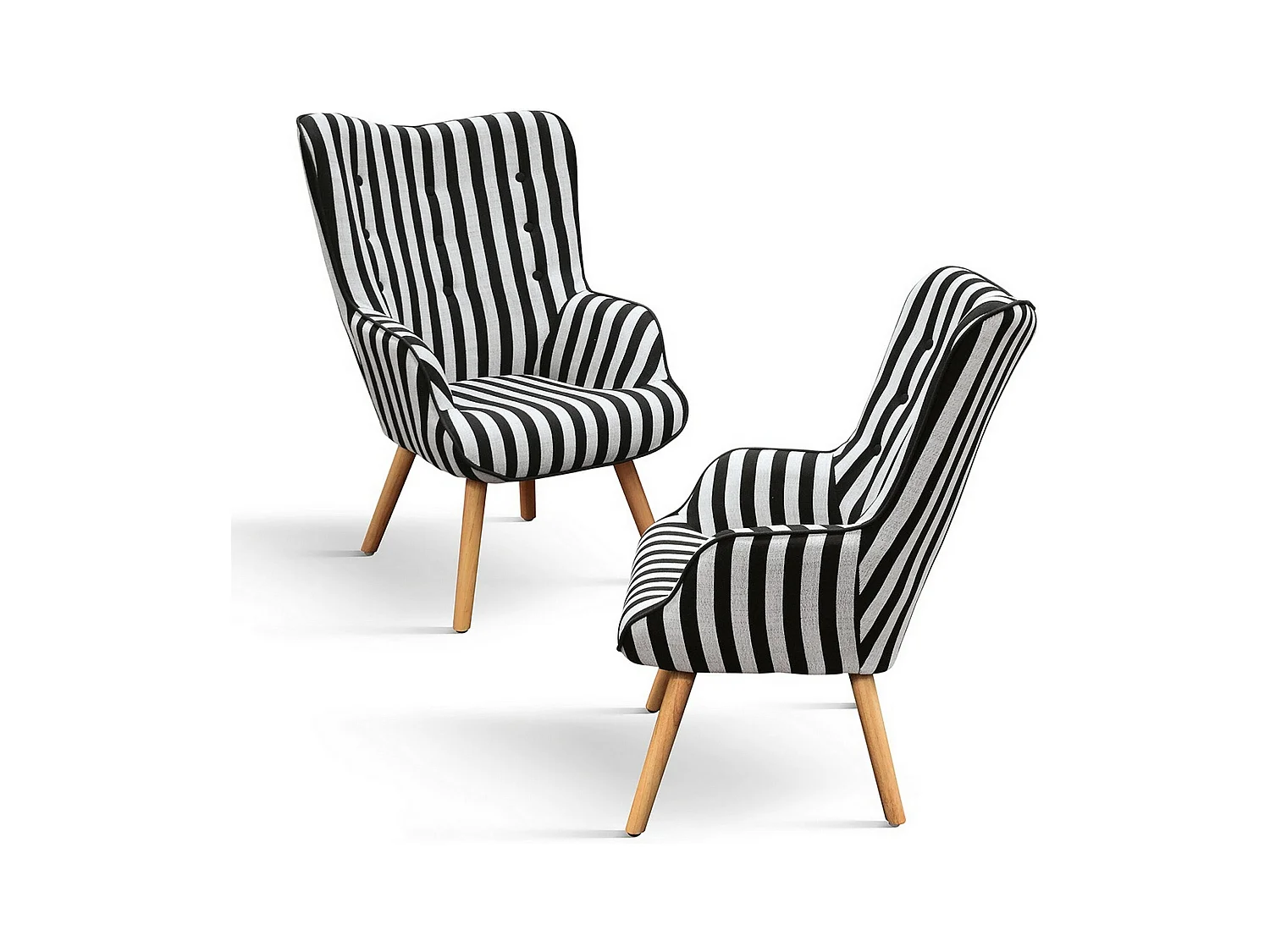 Poltrona in tessuto a righe bianco e nero e gambe in legno - HAVANA