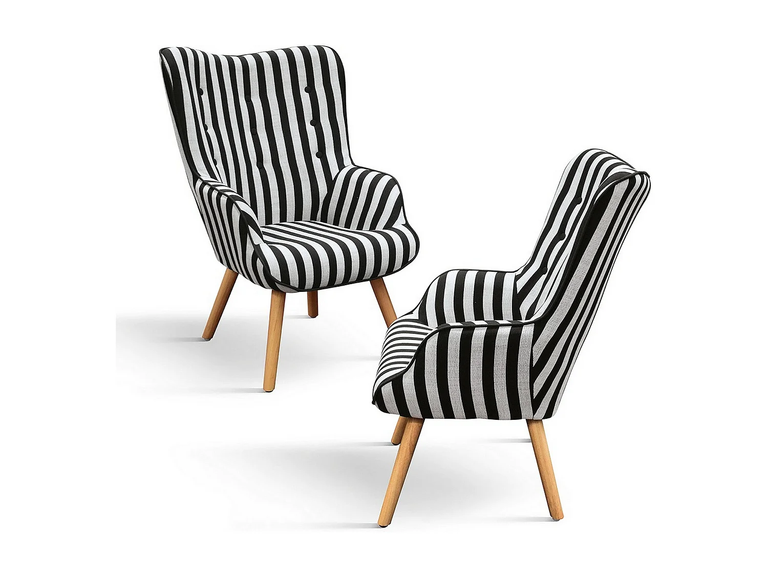 Schwarz-weiß gestreifter Stoffsessel mit Holzbeinen - HAVANA