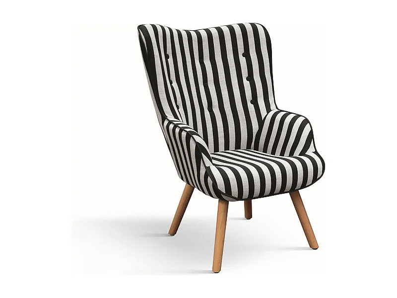 Zwart-wit gestreepte stoffen fauteuil met houten poten - HAVANA