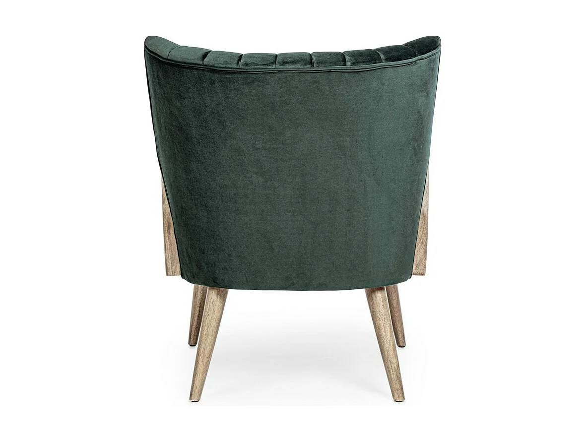 Poltrona in tessuto effetto velluto verde, gambe e braccioli in legno - VIRNA