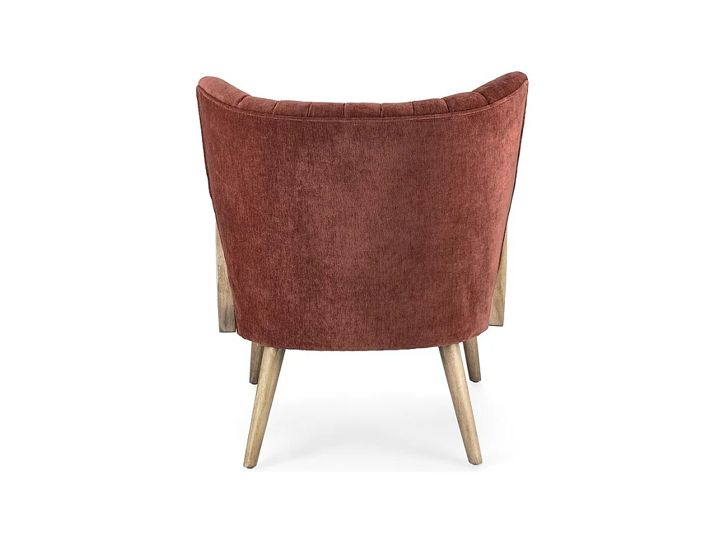 Fauteuil van stof met fluweeleffect, houten poten en armleuningen - VIRNA