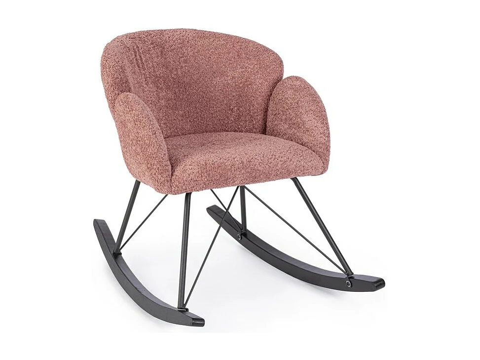 Fauteuil en tissu effet bouclé rouille avec base en bois d'hévéa - SIBILLA