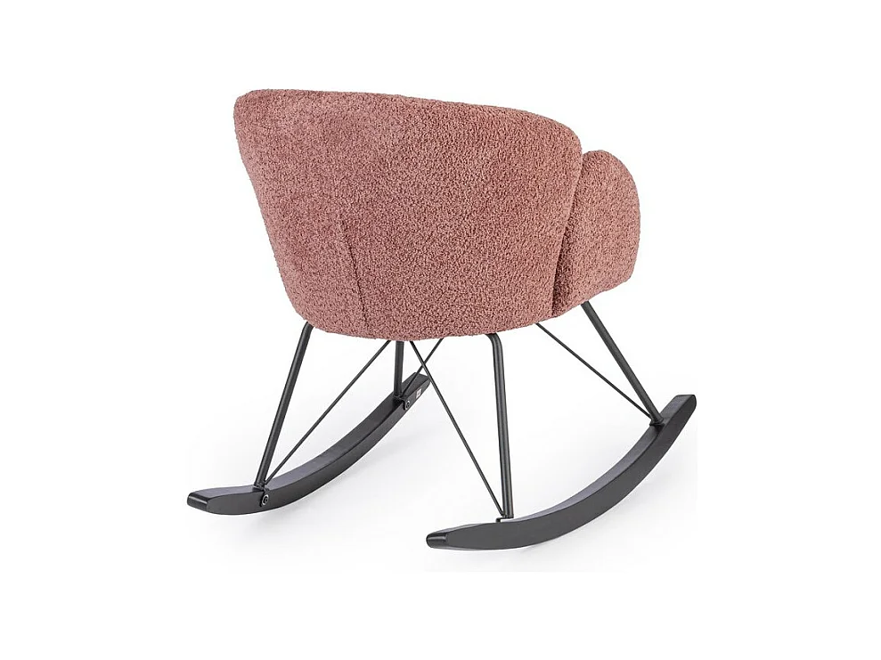 Fauteuil en tissu effet bouclé rouille avec base en bois d'hévéa - SIBILLA