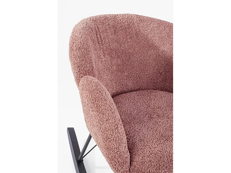 Fauteuil en tissu effet bouclé rouille avec base en bois d'hévéa - SIBILLA