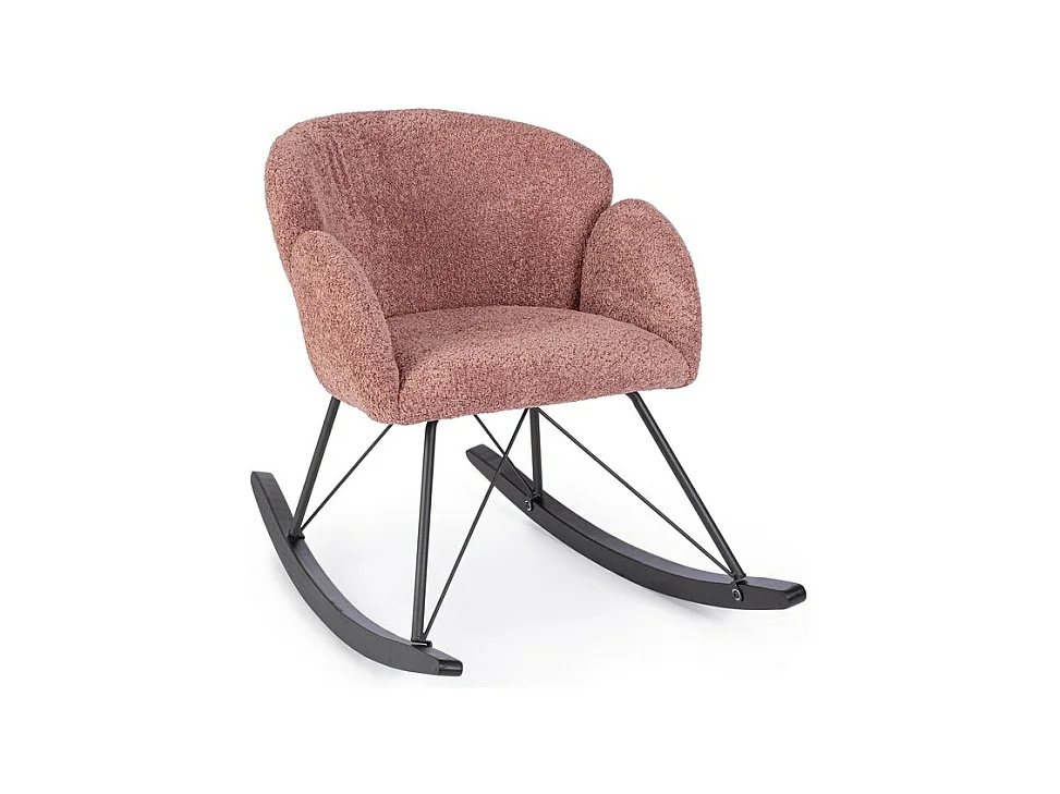 Fauteuil en tissu effet bouclé rouille avec base en bois d'hévéa - SIBILLA