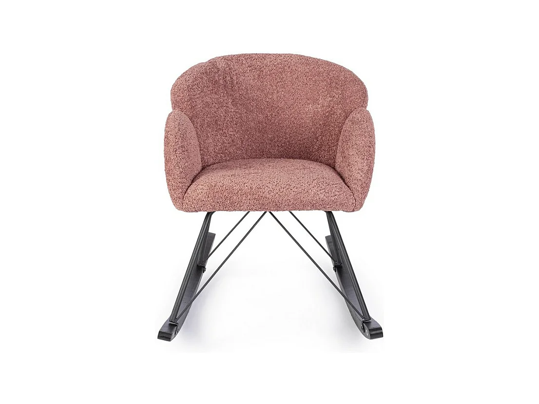 Stoffen fauteuil met bouclé-effect en rubberhouten onderstel - SIBILLA