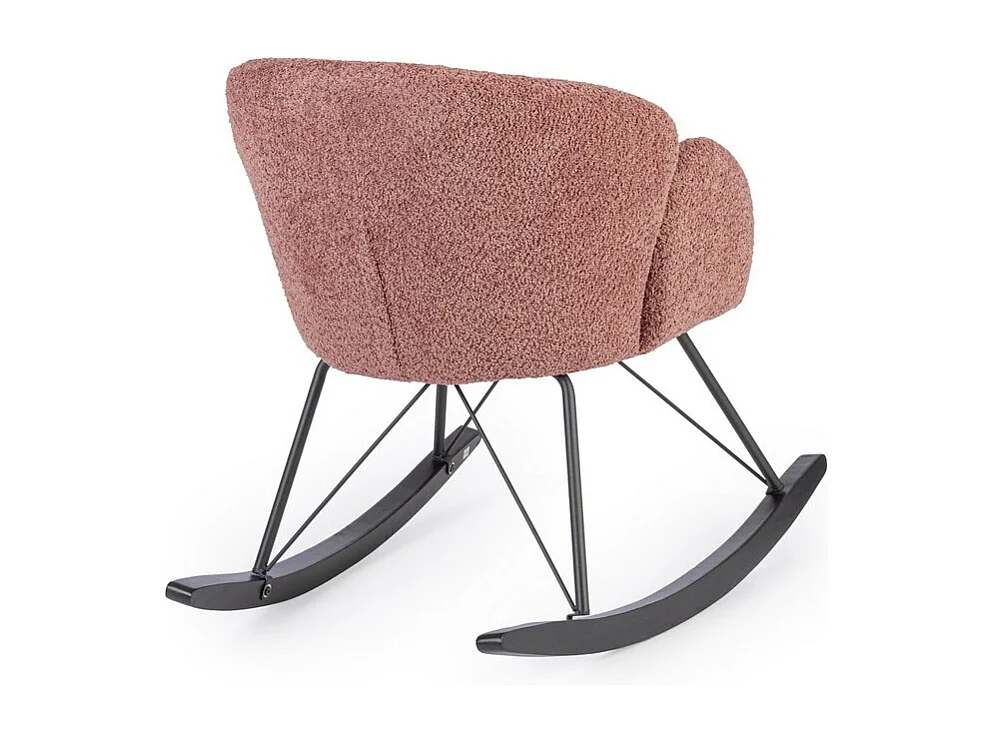 Stoffen fauteuil met bouclé-effect en rubberhouten onderstel - SIBILLA