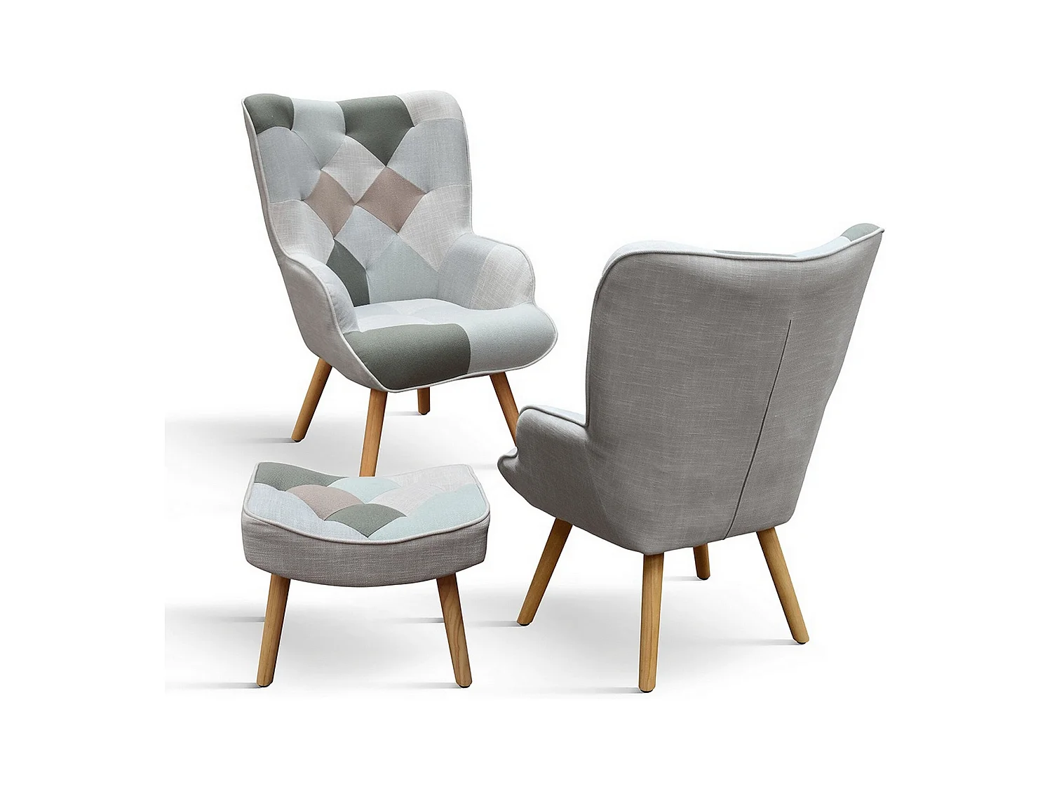 Cadeirão em tecido multicolorido com banco de pés - HAVANA