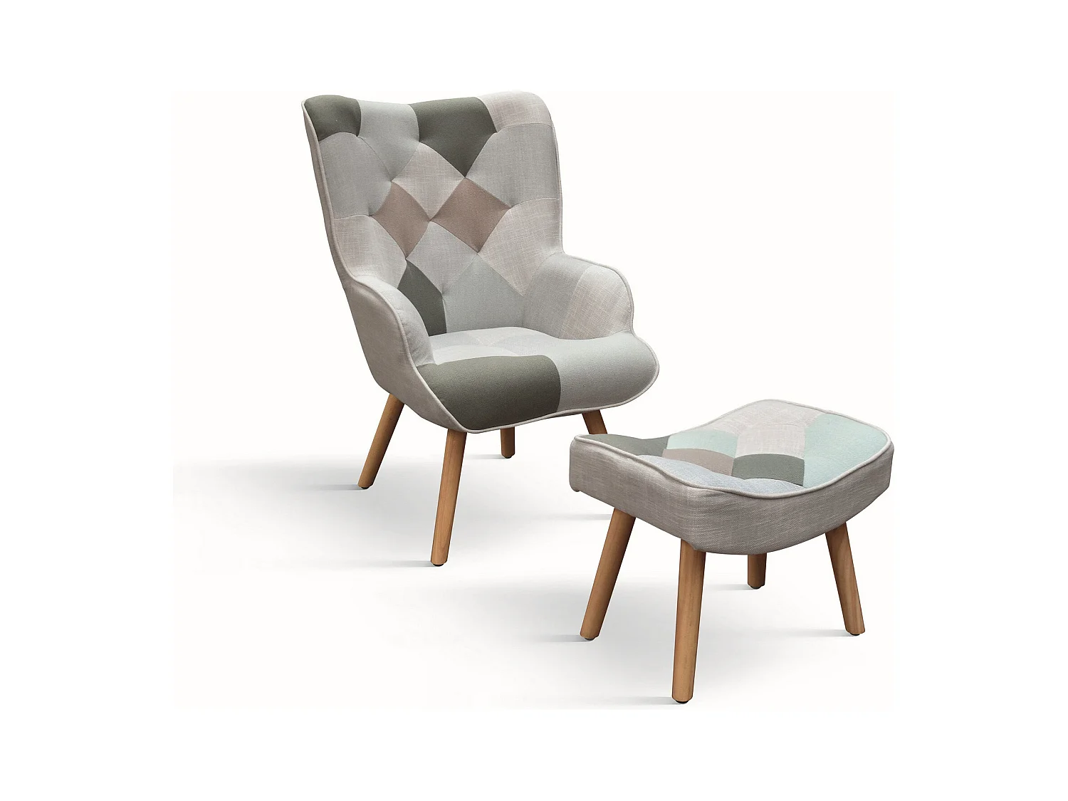 Fauteuil en tissu multicolore avec pouf - HAVANA