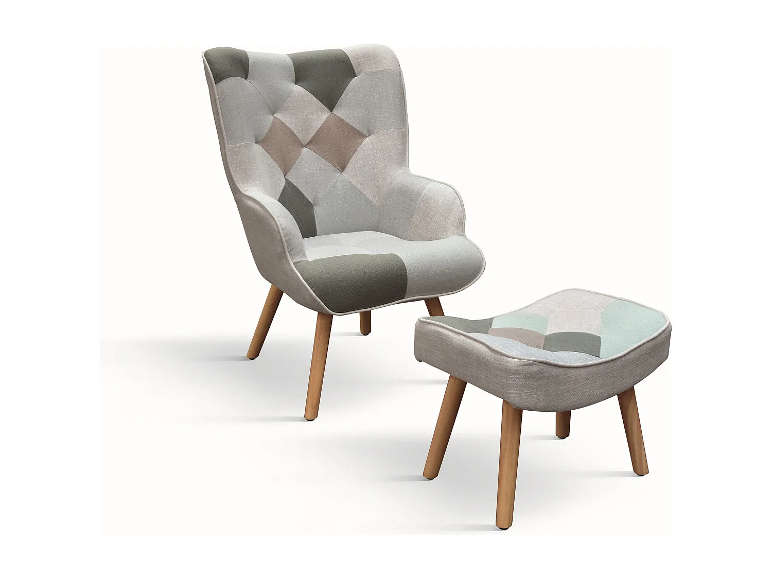 Wielokolorowy materiałowy fotel z podnóżkiem - HAVANA