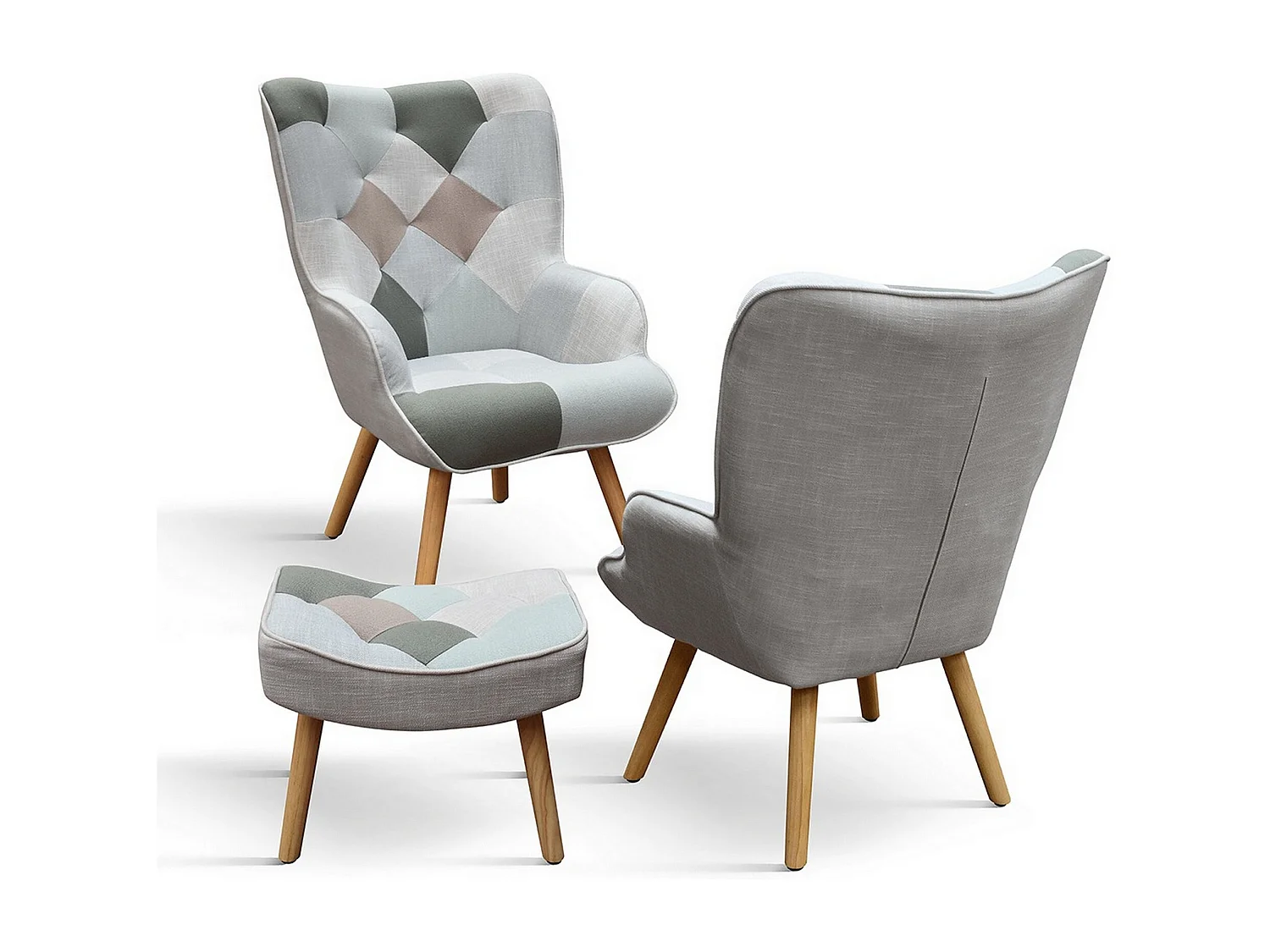 Wielokolorowy materiałowy fotel z podnóżkiem - HAVANA