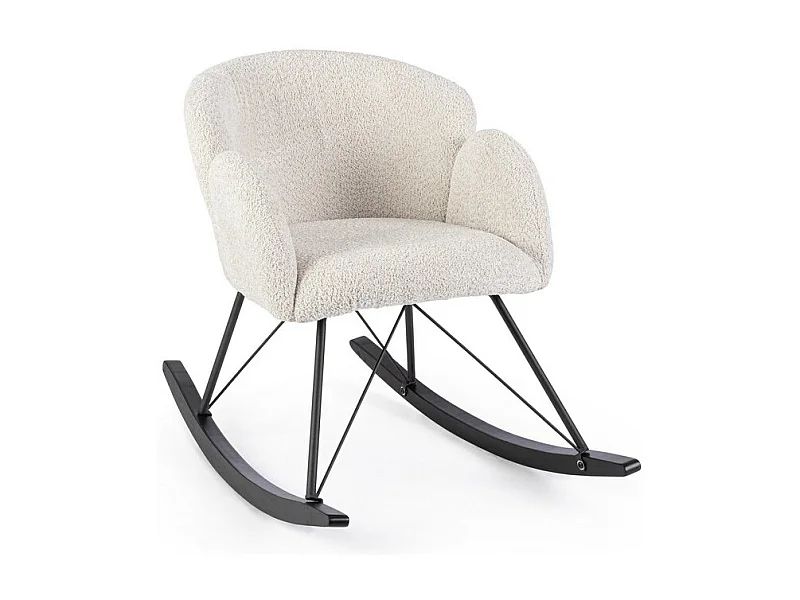 Fauteuil in stof met bouclé-effect en rubberhouten onderstel - SIBILLA