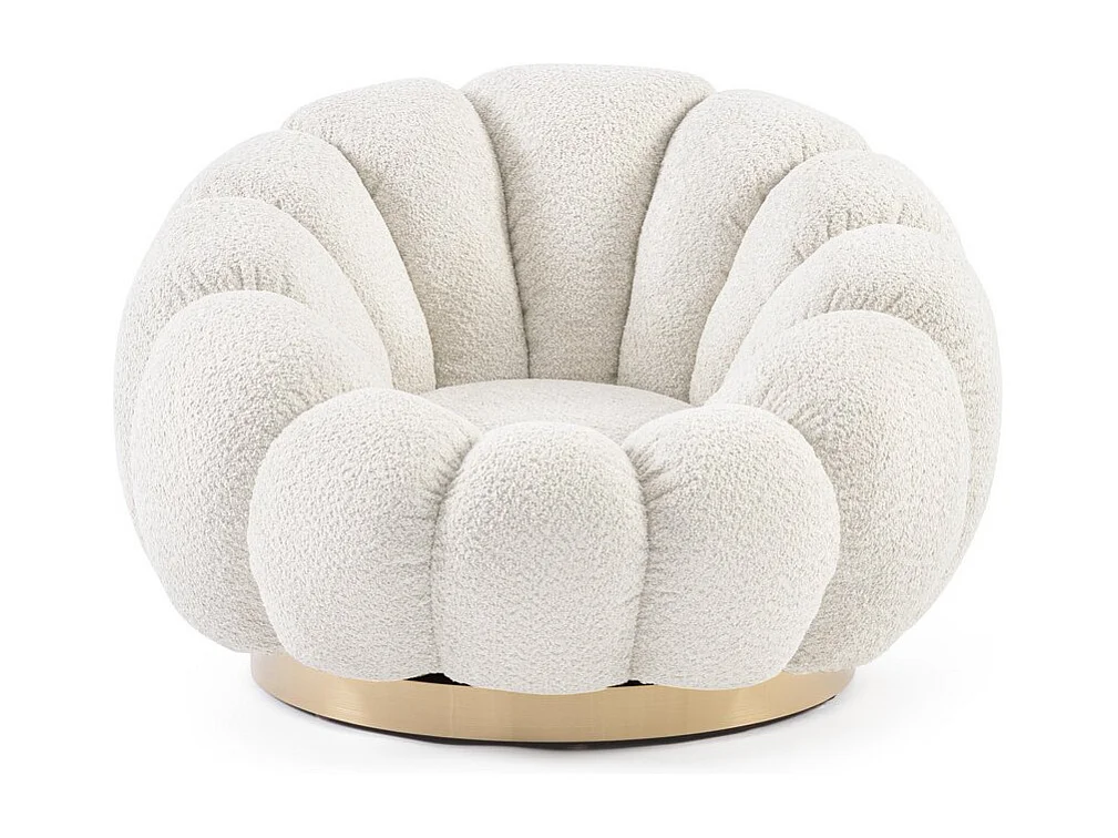 Poltrona girevole in tessuto effetto bouclé naturale - FLOREL